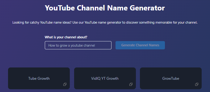 VidIQ YouTube Channel Name Generator